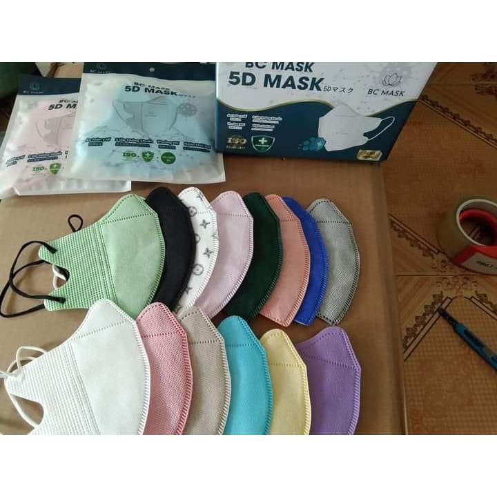 Khẩu trang 5D 𝐂𝐀𝐑𝐄𝐈𝐎𝐍 𝐌𝐀𝐒𝐊 nhiều màu chuẩn Thái Lan, quai thun, túi 10 cái