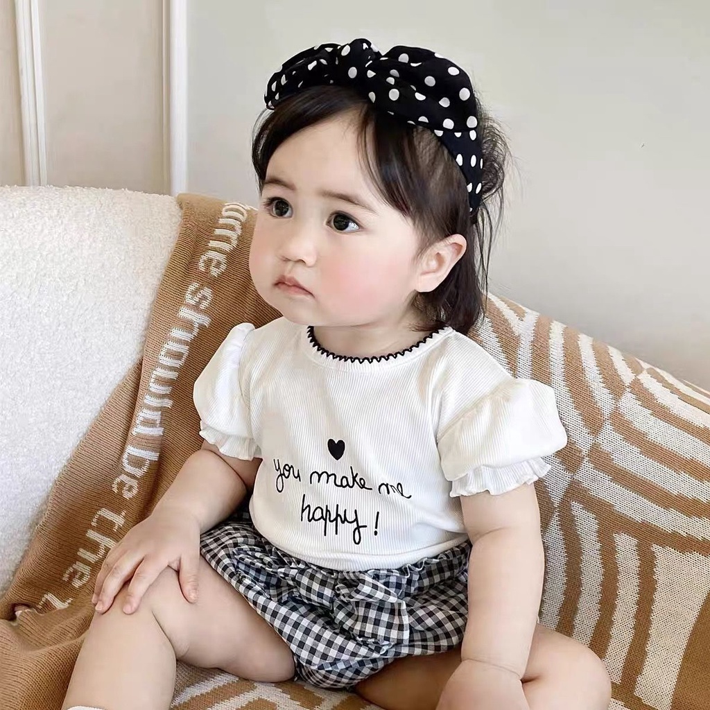 Set Áo Thun Ngắn Tay Và Quần Lửng Phong Cách Hàn Quốc Dành Cho Bé Gái
