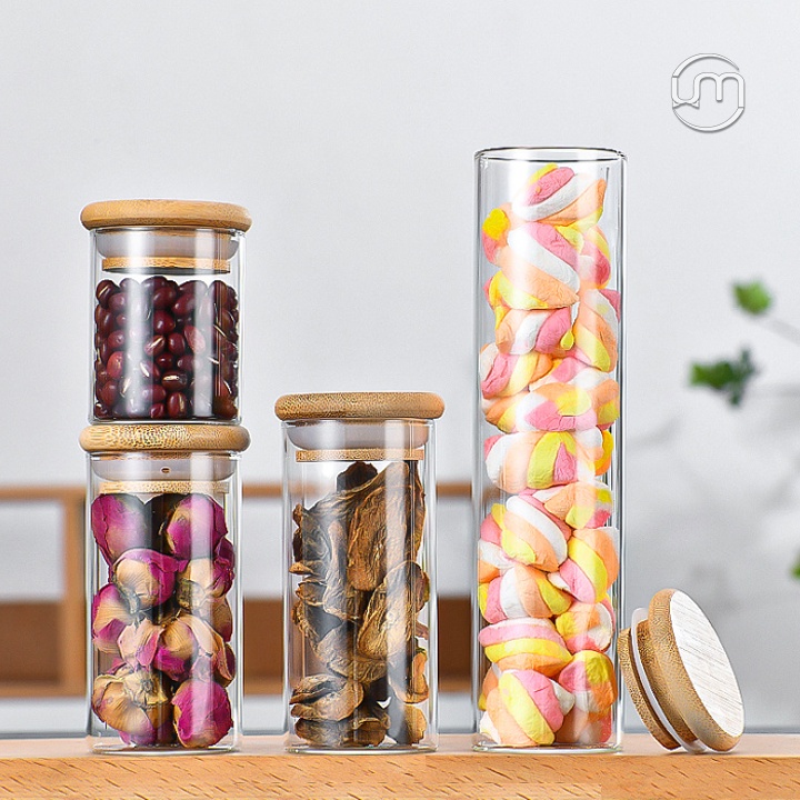 D4.7cm- Hũ thủy tinh NÚT TRE, đáy bằng đựng vòng trầm, saffron, đông trùng hạ thảo,...