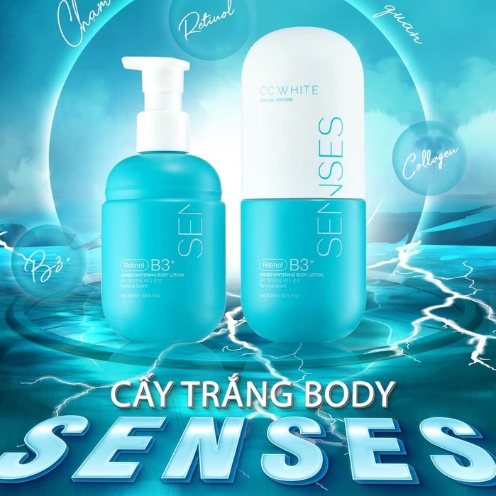 Kem body trắng da toàn thân SENSES WHITE, kem dưỡng da body hỗ trợ trắng sáng mờ thâm sạm mua 1 tặng 2 gói tắm trắng