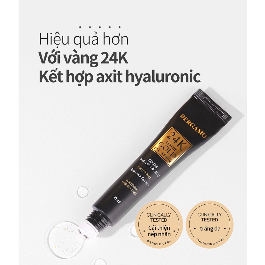 Serum dưỡng da mắt BERGAMO tinh chất vàng 24K dạng đầu lăn 30ml hiệu quả