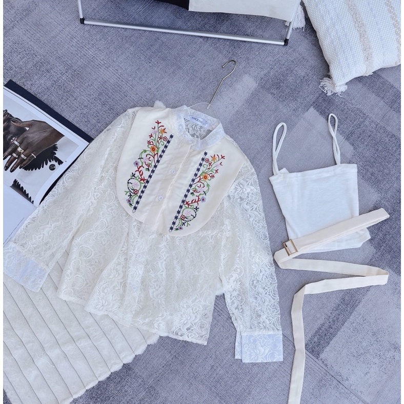 SET ÁO REN HOA THÊU NỔI + SHORT NUDE