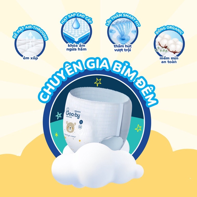 Tã/bỉm dán Gooby mềm mại, an toàn, siêu thấm hút Size NB/S/M cho bé từ 4kg - 14Kg