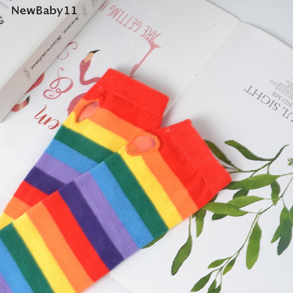 Găng Tay Dệt Kim Hở Ngón Họa Tiết Kẻ Sọc Nhiều Màu Sắc Phong Cách Harajuku Cho Nữ