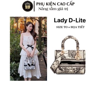    NEW 2022  Túi quai xách sang chảnh hàng hiệu -  LADY D-lite - size 24 họa tiết độc lạ 