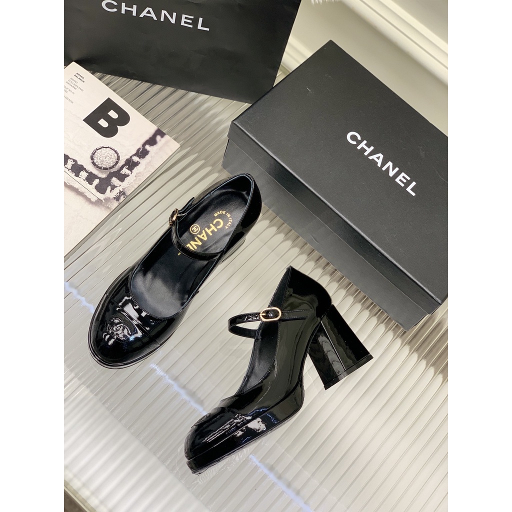 Giày cao gót nữ da thật thời trang cao cấp Channel CN phong cách retro, tiểu thư