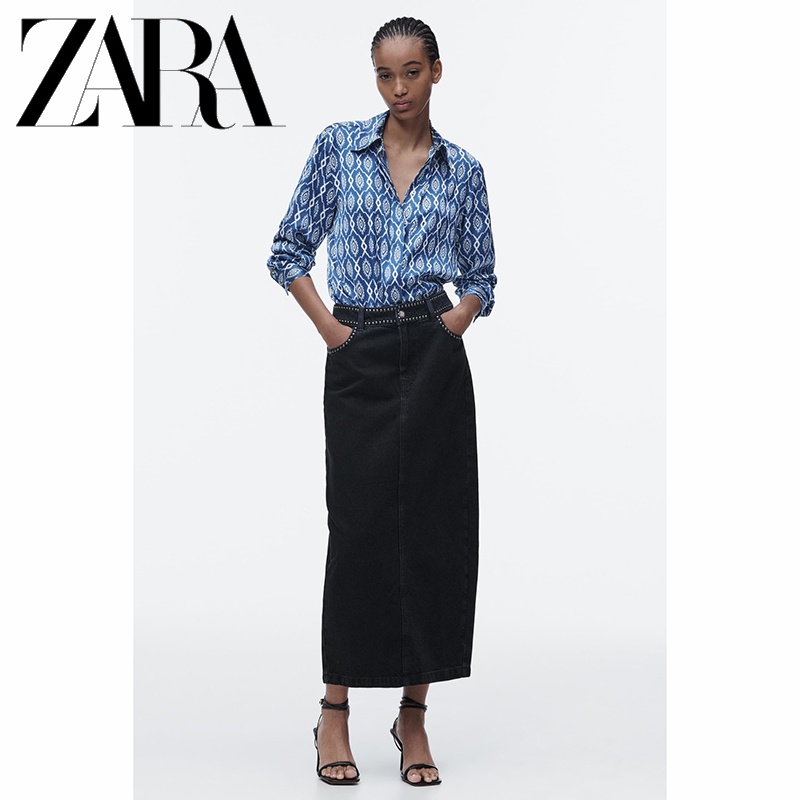 ZARA spring new women's silk satin texture printed shirt