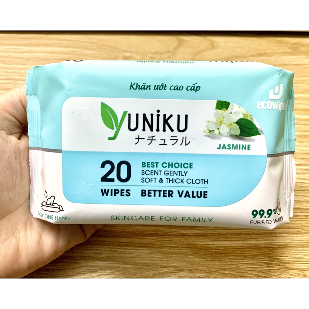 Khăn giấy ướt cao cấp Yuniku 20 TỜ  Hương Phấn/ Hương Lài / Hương Trà Xanh - HÀNG CHÍNH HÃNG MAX COOL