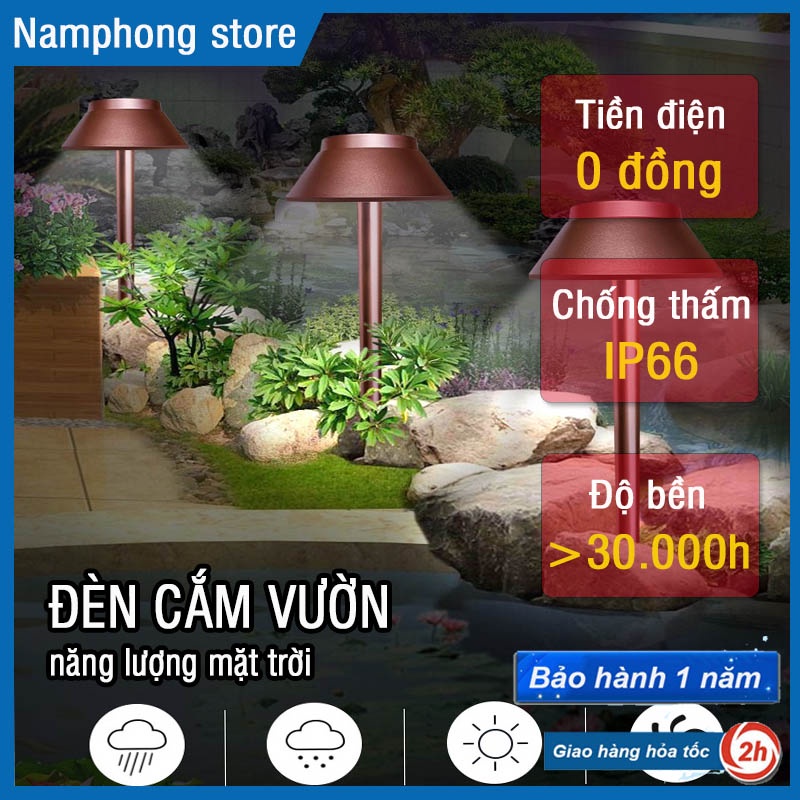 Đèn Sân Vườn Trang Trí Năng Lượng Mặt Trời hình nón - Hoạt Động Tự Động Tự Sáng Khi Trời Tối - Chống Nước Chuẩn IP65
