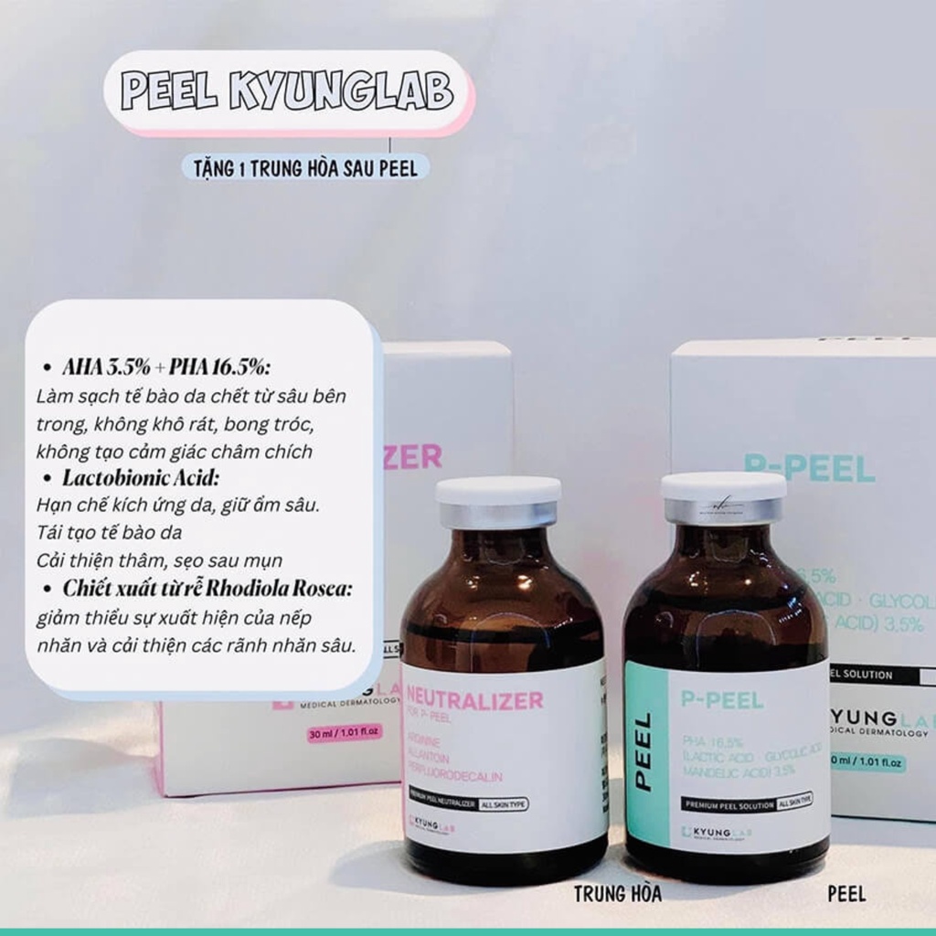 Peel da Kyunglab, P Peel 30ml,  Pell da mặt sinh học, trẻ hóa da, giảm thâm nám tàn nhang mụn ẩn nếp nhăn