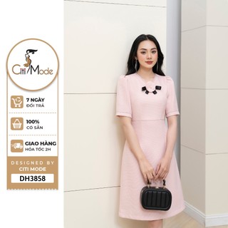 Đầm công sở CITI MODE FASHION thiết kế dáng A hồng tay lỡ phối cổ nơ DH3858