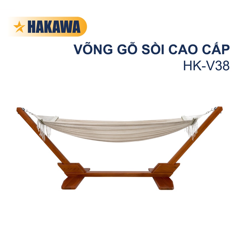 Võng Gỗ Sồi Tự Nhiên Phong Cách Hoàng Gia HAKAWA HK-V38 - Lưới trắng hoặc xanh