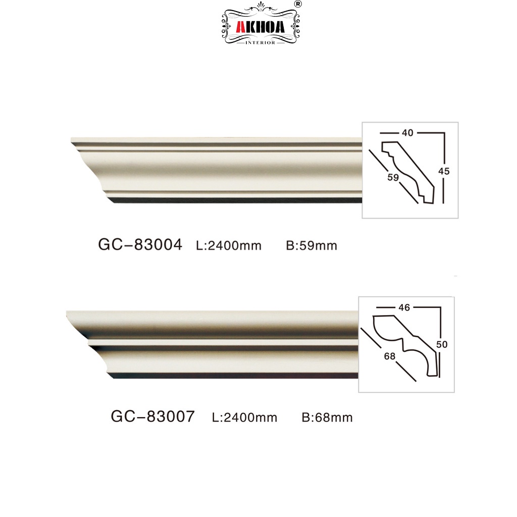 Phào PU cổ trần trơn, kích thước cắt 2x1m2, chất liệu PU an toàn, combo keo AKhoa bond mã GC-83004 (2m4)