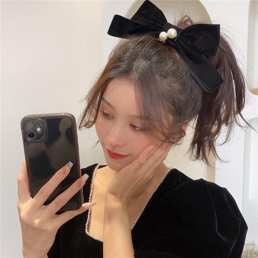 LOMBARD Kẹp Tóc Nơ Vải Nhung Thời Trang Hàn Quốc Cho Nữ