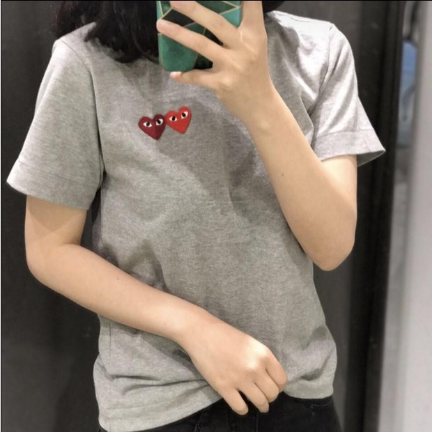 Áo Thun Tay Ngắn In Hình Trái Tim CDG Kawakubo Rei mini Cổ Điển Hai Tâm Trạng Cho Cặp Đôi Nam Và Nữ