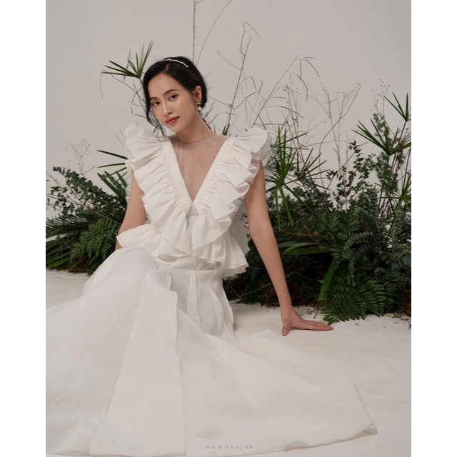 POXI - Đầm cưới cánh tiên cách điệu, tùng váy xoè đuôi cá - Size S