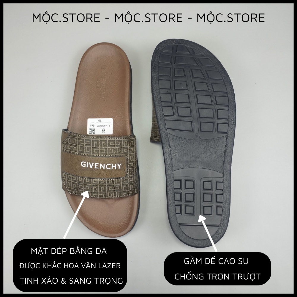 Dép Da Nam Gyvenchy , Dép Da Bò Nam, Dép Nam Quai Ngang , Dép Da Khắc Hoa Văn LazerĐế Cao Su Sang Trọng Êm Ái có BH