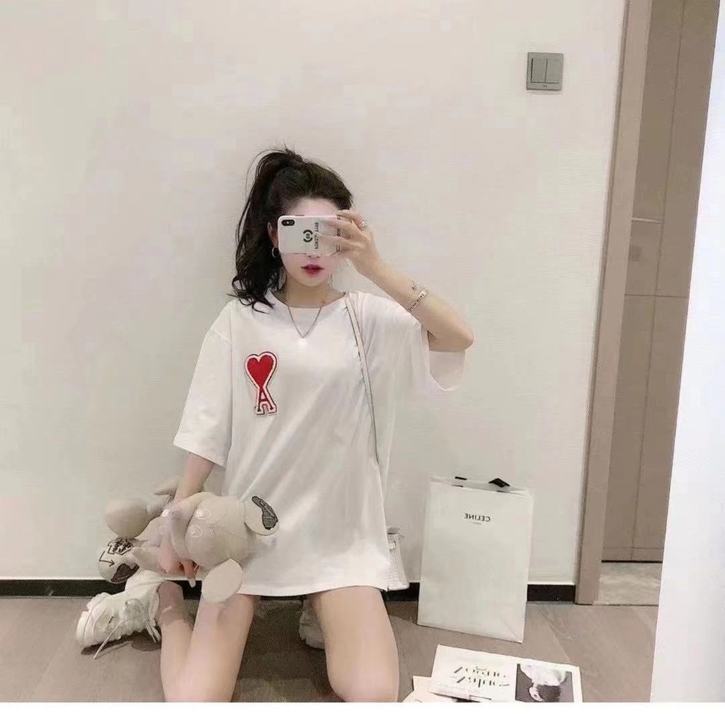 Mới Set Áo Thun Ngắn Tay Thêu Hình Trái Tim + Thẻ Treo Thời Trang Cho Cặp Đôi