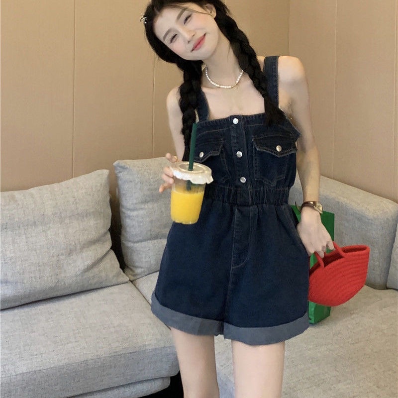 Yếm sooc denim gập gấu 2 dây siêu cá tính