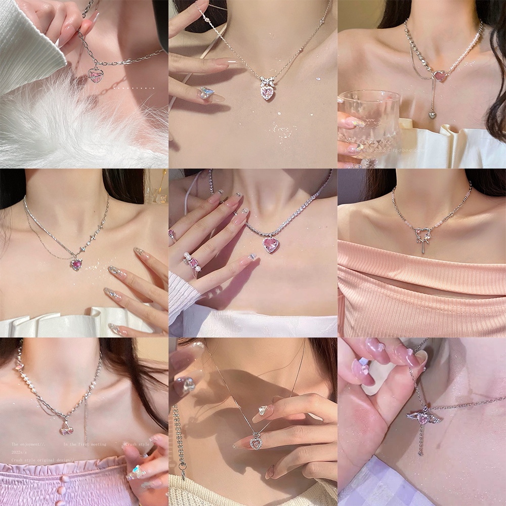 Vòng Cổ Choker Mặt Hình Mũi Tên / Trái Tim Đính Đá Zircon Màu Hồng Ngọt Ngào Thanh Lịch Cho Nữ
