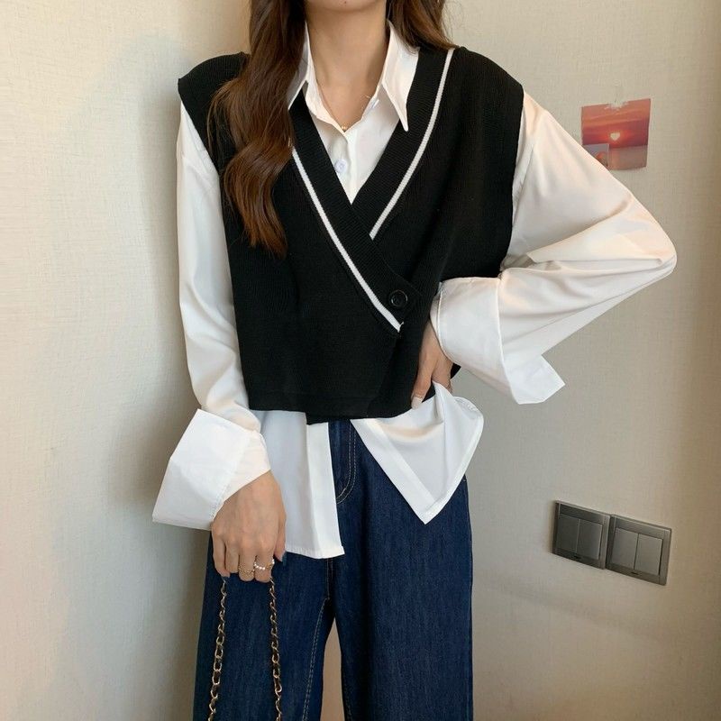 Áo Vest Dệt Kim Không Tay Phong Cách Preppy Thời Trang Xuân Thu Mới 2023