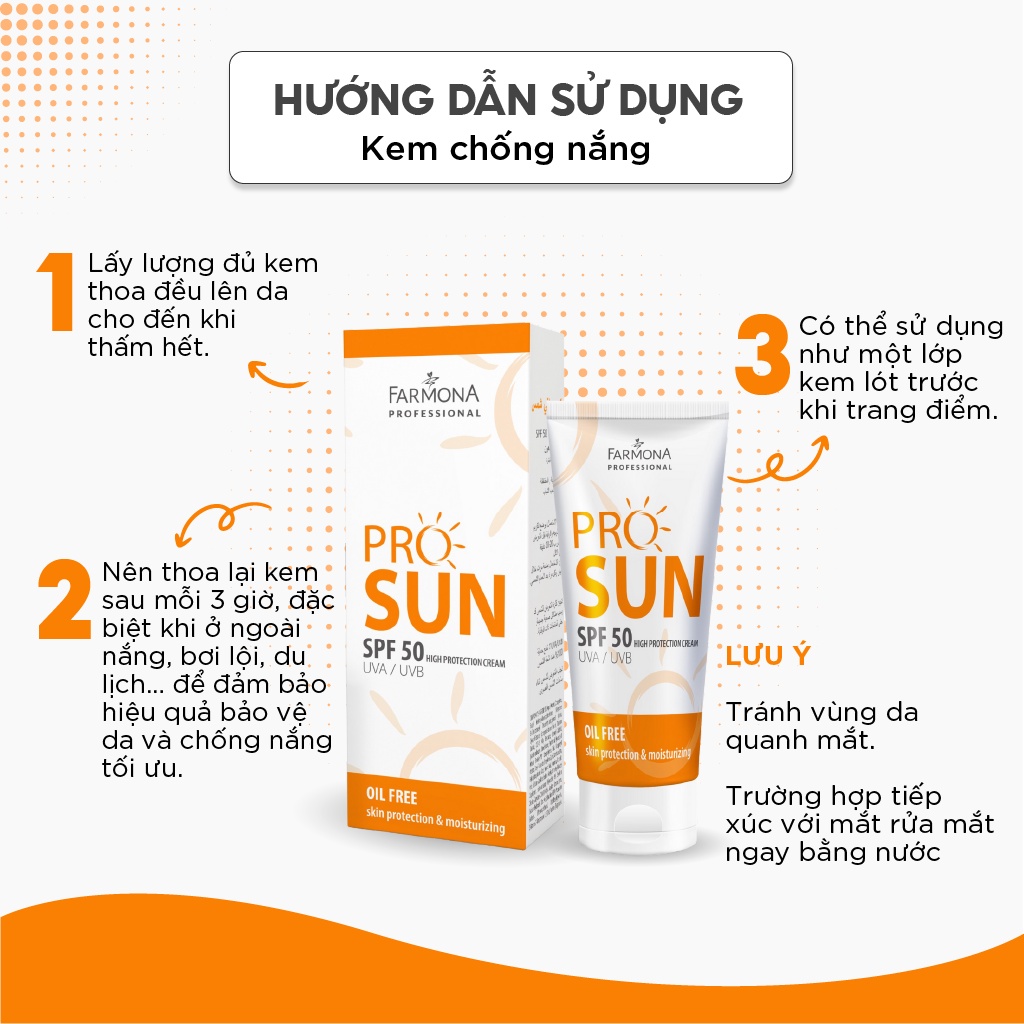 Kem chống nắng trắng da, dưỡng ẩm cho da mụn, kiềm dầu Farmona Professional Pro Sun High Protection Cream SPF50 50ml