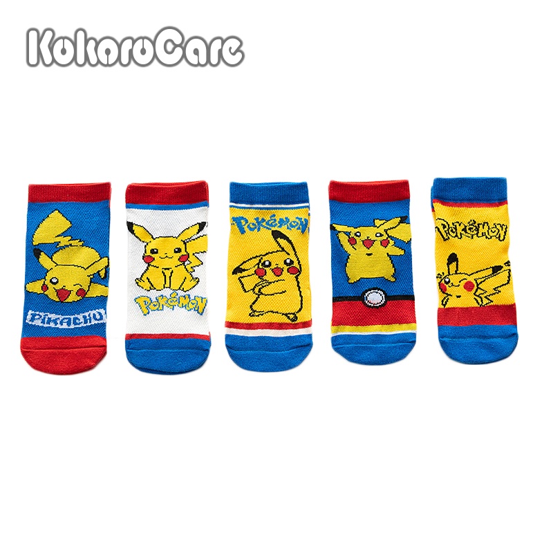 Set 5 Đôi Tất Cotton Cổ Ngắn In Hình Pokemon Dễ Thương Cho Bé 1-8 Tuổi Kokorocre DLM-06