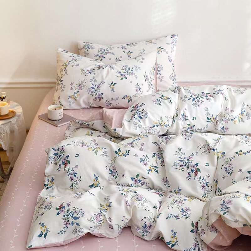 Chăn Ga Gối Cotton Living 💝 FREESHIP 💝 Bộ Chăn Ga Cotton 100% "Rừng Hoa Nhí " nhập khẩu 4 món