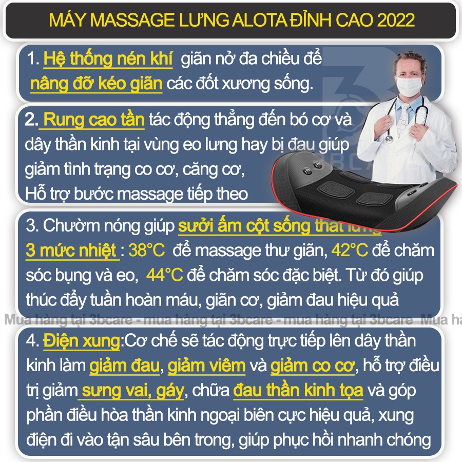 Máy massage lưng ALOTA M56 kết hợp 4 công nghệ massage lưng giảm đau nhức thoái hóa thoái vị - Shop 3B Care