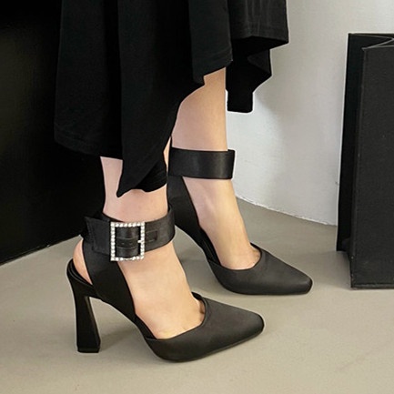 Giày Cao Gót Mũi Nhọn Bằng Da Satin Lấp Lánh Thời Trang Cho Nữ 3.54 Inches