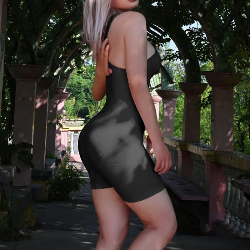Xiangbao Bộ Áo Liền Quần Thể Thao Ngắn Không Tay Một Bên Vai Ôm Dáng Màu Trơn Cho Nữ