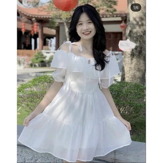 Váy 2 Dây Buộc Nơ Vai Vintage Nữ [FREESHIP🌸Đầm dáng ngắn, babydoll bánh bèo tiểu thư Ulzzang sang chảnh Hàn Quốc Maxi