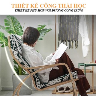 Ghế ngồi bập bênh, ghế poang bập bênh thư giãn khung gỗ bạch dương chắc chắn, ghế tựa lưng đọc sách