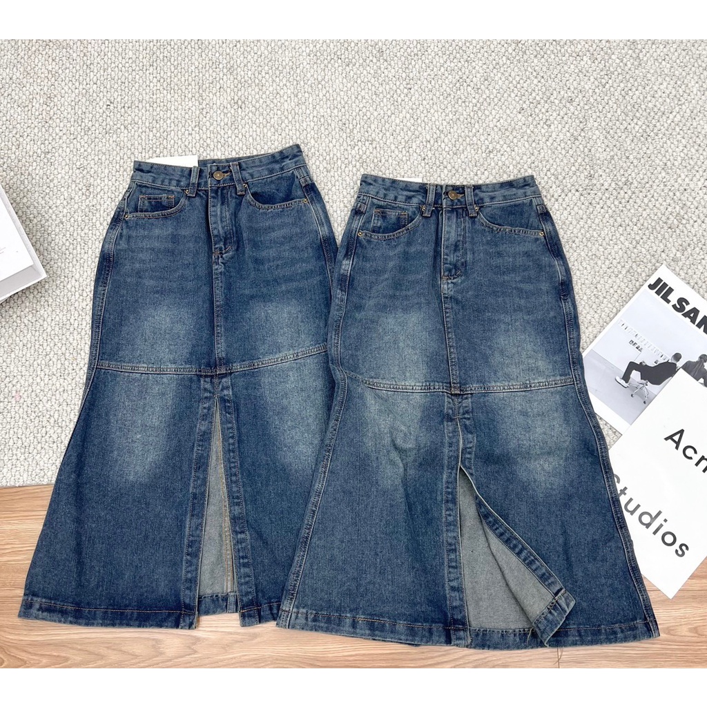 Chân váy bò xẻ trước