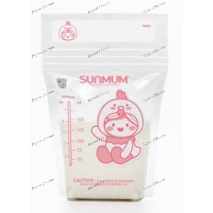 Hộp 50 túi trữ sữa Mẹ cao cấp 150ml không mùi Sunmum (Không mùi, không BPA, 3 khóa zíp chắc chắn)