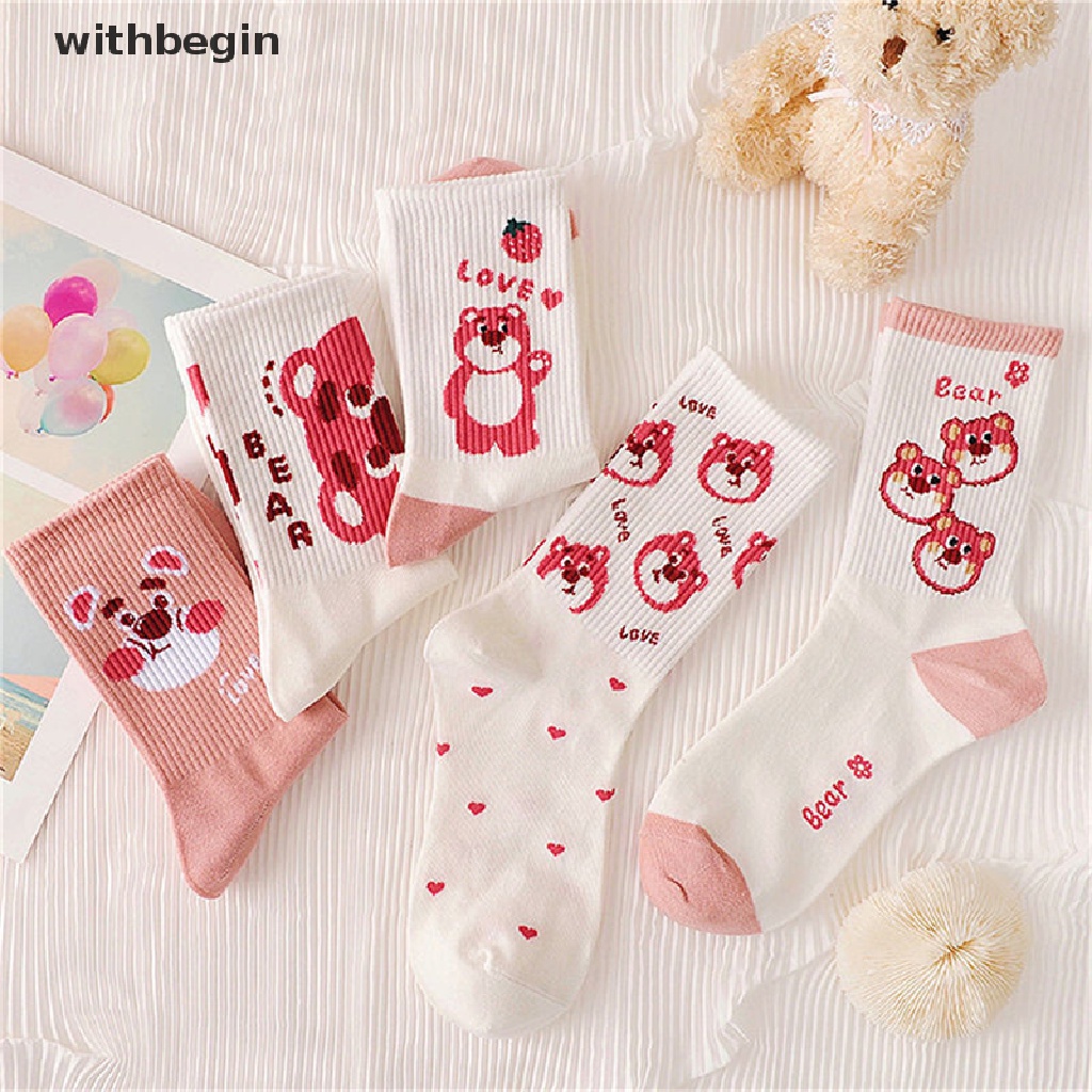 Vớ Cổ Trung Họa Tiết Dâu Tây / Gấu Hoạt Hình Phong Cách Hàn Quốc Dễ Thương Thời Trang Cho