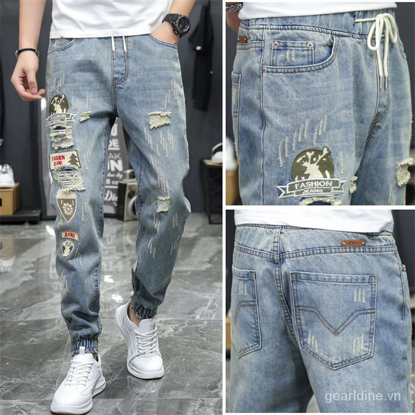 Quần Jeans Dài Phối Vết Rách Thời Trang Cá Tính Cho Nam