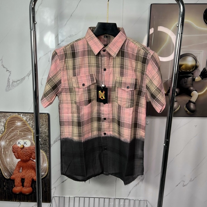 Áo sơ mi nam bbr ngắn tay loang màu rách gấu kẻ sọc caro nhiều , chất liệu cotton thấm hút mồ hôi cực kỳ tốt