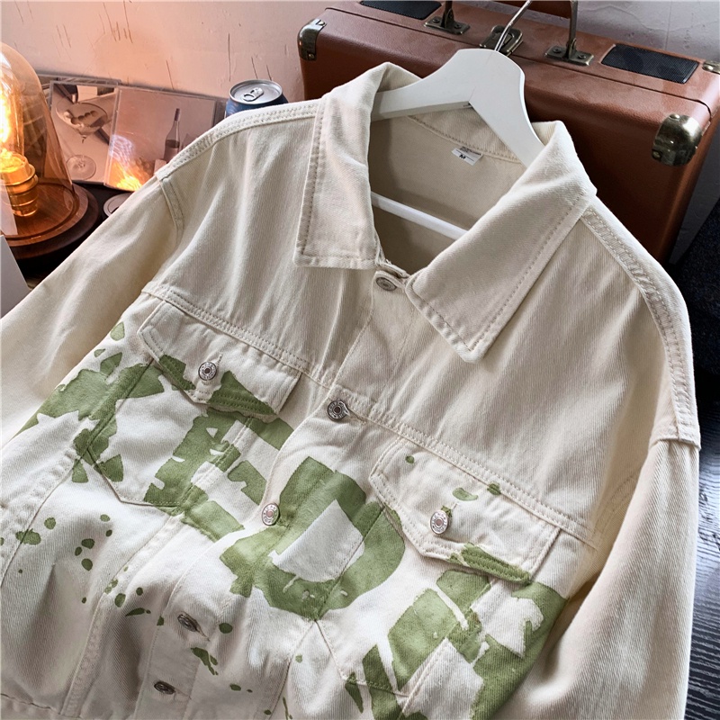 Áo Khoác Denim Dáng Rộng Phong Cách Thời Trang Đường Phố Mỹ