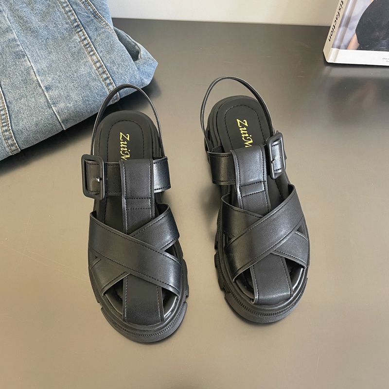 ❤❤❤Giày Sandal Bít Mũi Đế Bằng Dày Dặn Phong Cách Hàn Quốc Thời Trang Cho Nữ