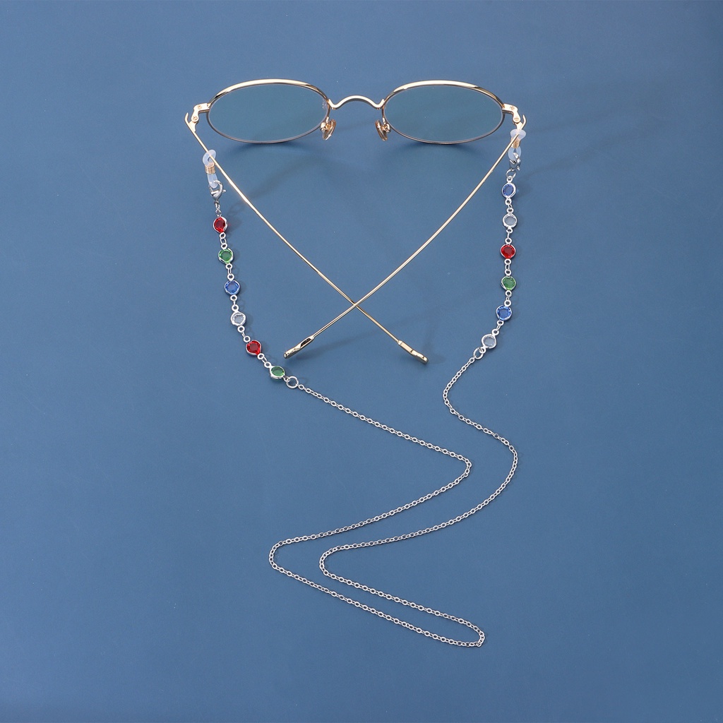 Set 2 Dây Đeo Mắt Kính Đính Đá Bằng Thép Màu Sắc Xinh Xắn