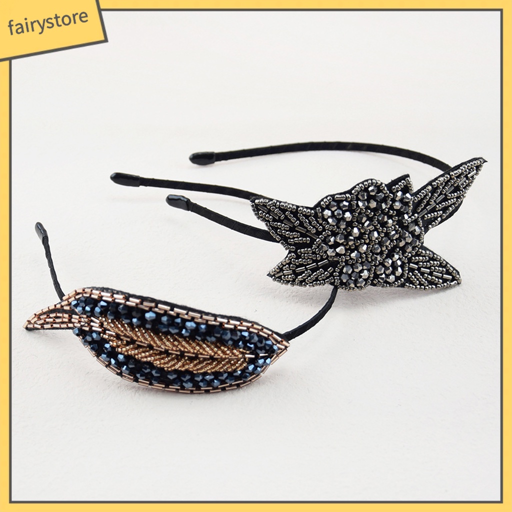 Băng Đô Cài Tóc Co Giãn Chống Trượt Đính Đá Hình Chiếc Lá 1 [Fairy1]