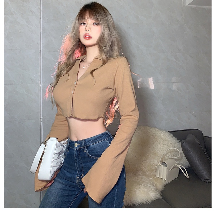 Kliou 2023 new Áo kiểu crop top KLIOU tay dài thiết kế mới phong cách retro thời trang 2023 dành cho nữ