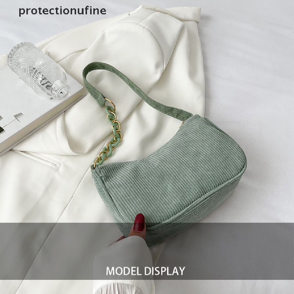 Túi Xách Đeo Dưới Cánh Tay Bằng Nhung Kẻ Màu Trơn Có Khóa Kéo Thời Trang Cho Nữ PR3VN