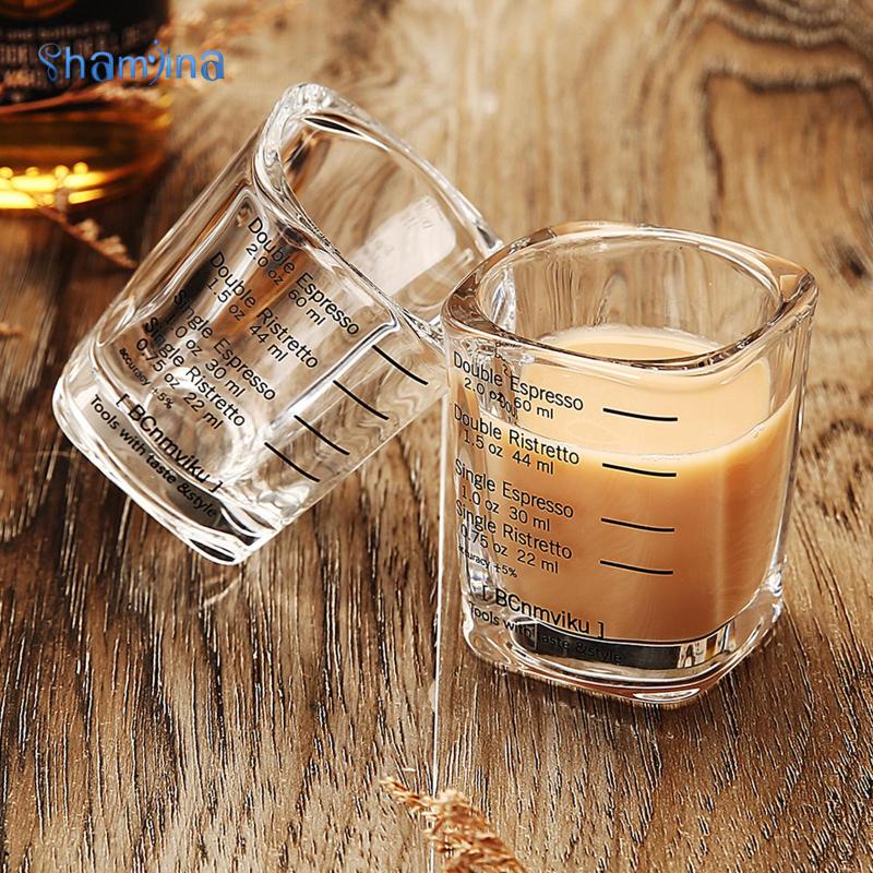 Shamjina Set 2 cốc đo lường bằng thủy tinh dày dặn hình vuông chuyên dụng cho nhân viên pha chế cà phê 60ml
