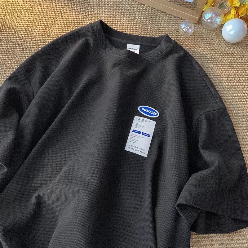 Áo Thun Tay Ngắn Cổ Thuyền Waffle Phong Cách hip hop Đường Phố Hàn Quốc Cho Nam Cỡ Lớn [M-3XL]