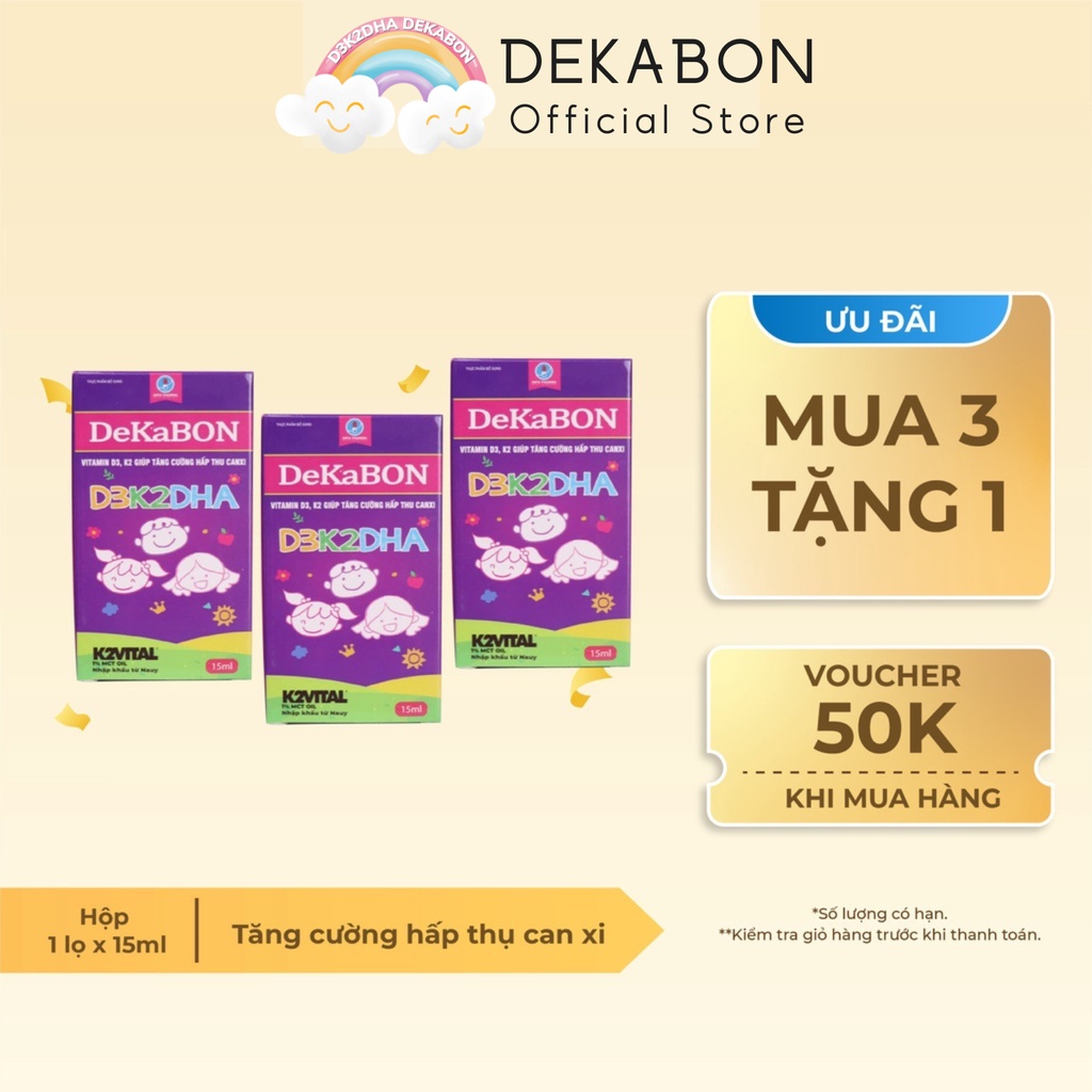 Vitamin Dekabon D3k2 15ml - Bố sung Vitamin D3, DHA cho trẻ từ 0 tháng trở lên giúp tăng hấp thu tối đa Canxi vào xương