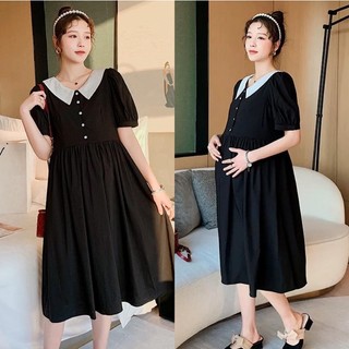 Váy bầu dáng xoè,màu đen phối cổ trắng siêu sang,bigsize đến 100kg