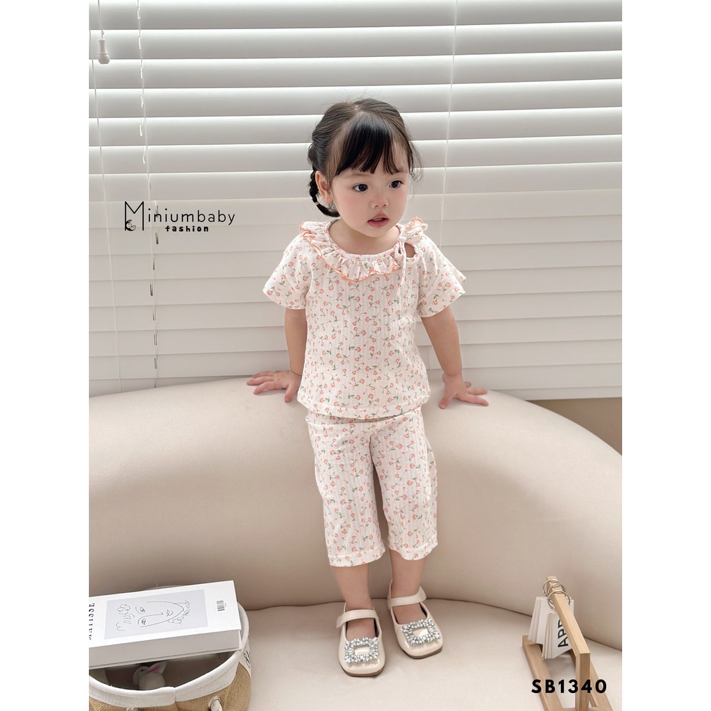 Đồ bộ cộc tay quần lỡ phối cổ bèo cho bé trai/gái Minium, set quần áo hè trẻ em, miniumbabyfashion SB1340