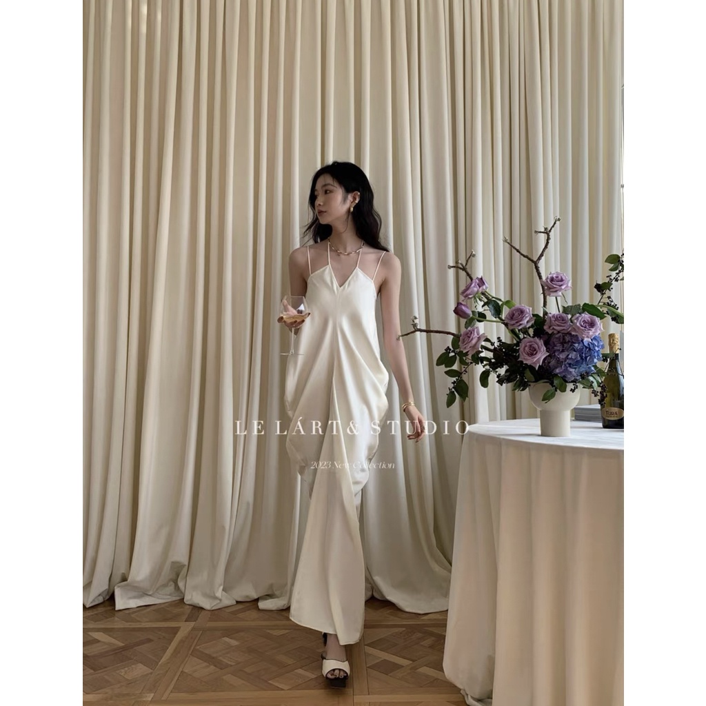 Váy dây thân rúm phồng dáng dài basic